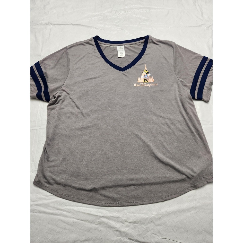 Disney Shirt Womens 2X Gray Minnie Mouse Walt Disney World 50 Ringer V Neck Tee